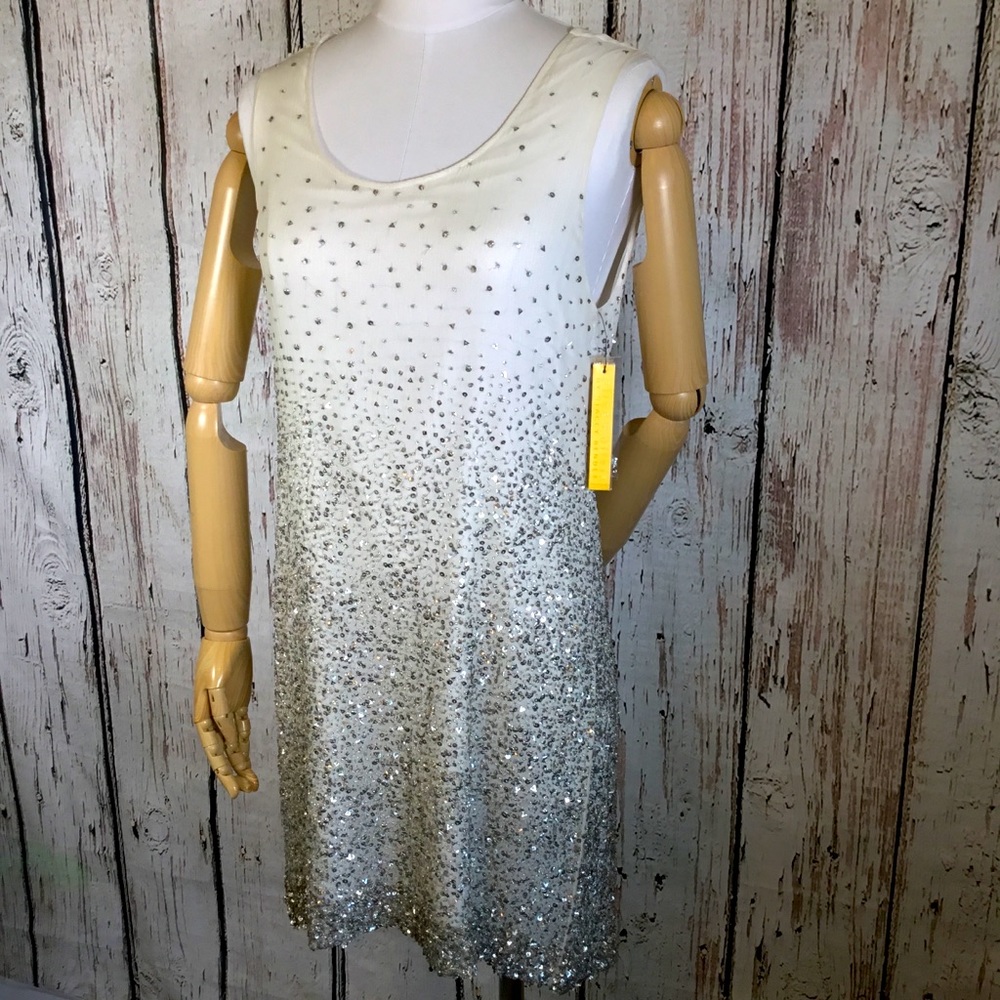 🎉HP🎉 NEW NWT Alice + Olivia Blaire Beaded Metallic Sequins Cocktail Dress SMALL - Picture 3 of 16